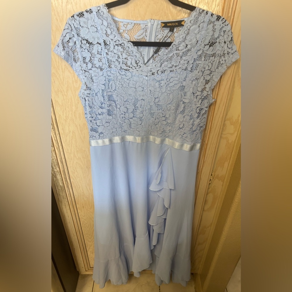 NEW Miusol Women's Lace‎ Ruffle Bridesmaid Maxi Dress Sz XL Romantic Light Blue